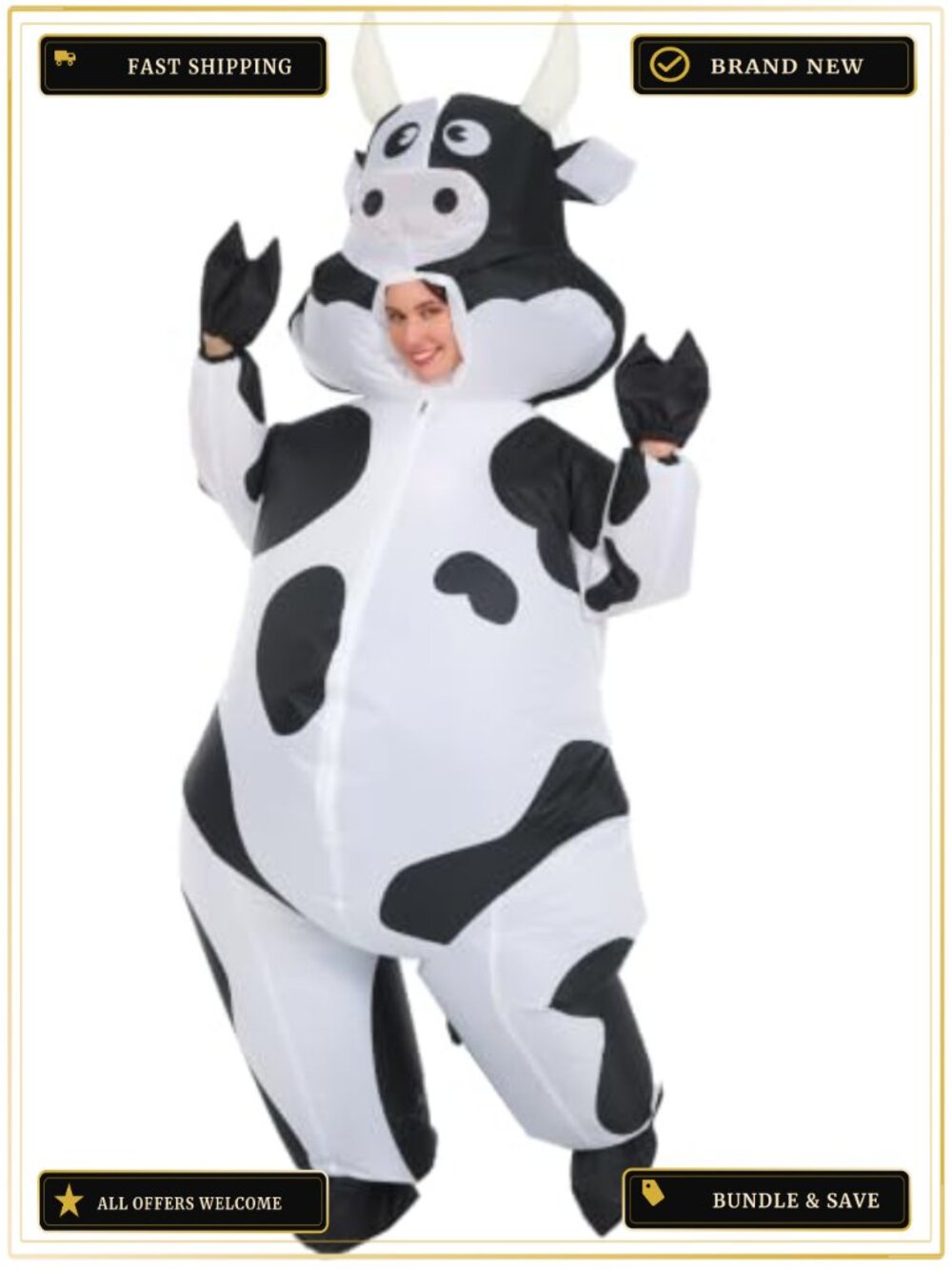 Inflatable Cow Costume Adult Full Body Blow Up Suit Halloween Cosplay